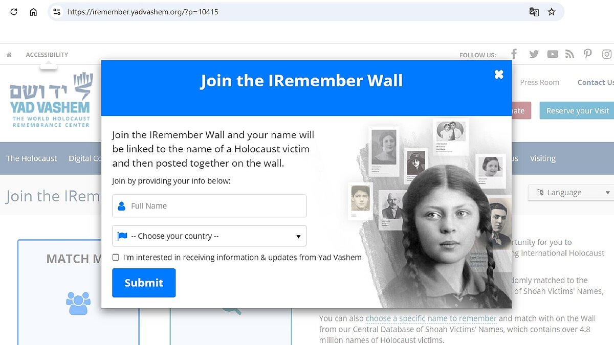 Sie hatten einen Namen - Yad Vashem lädt ein zu I Remember